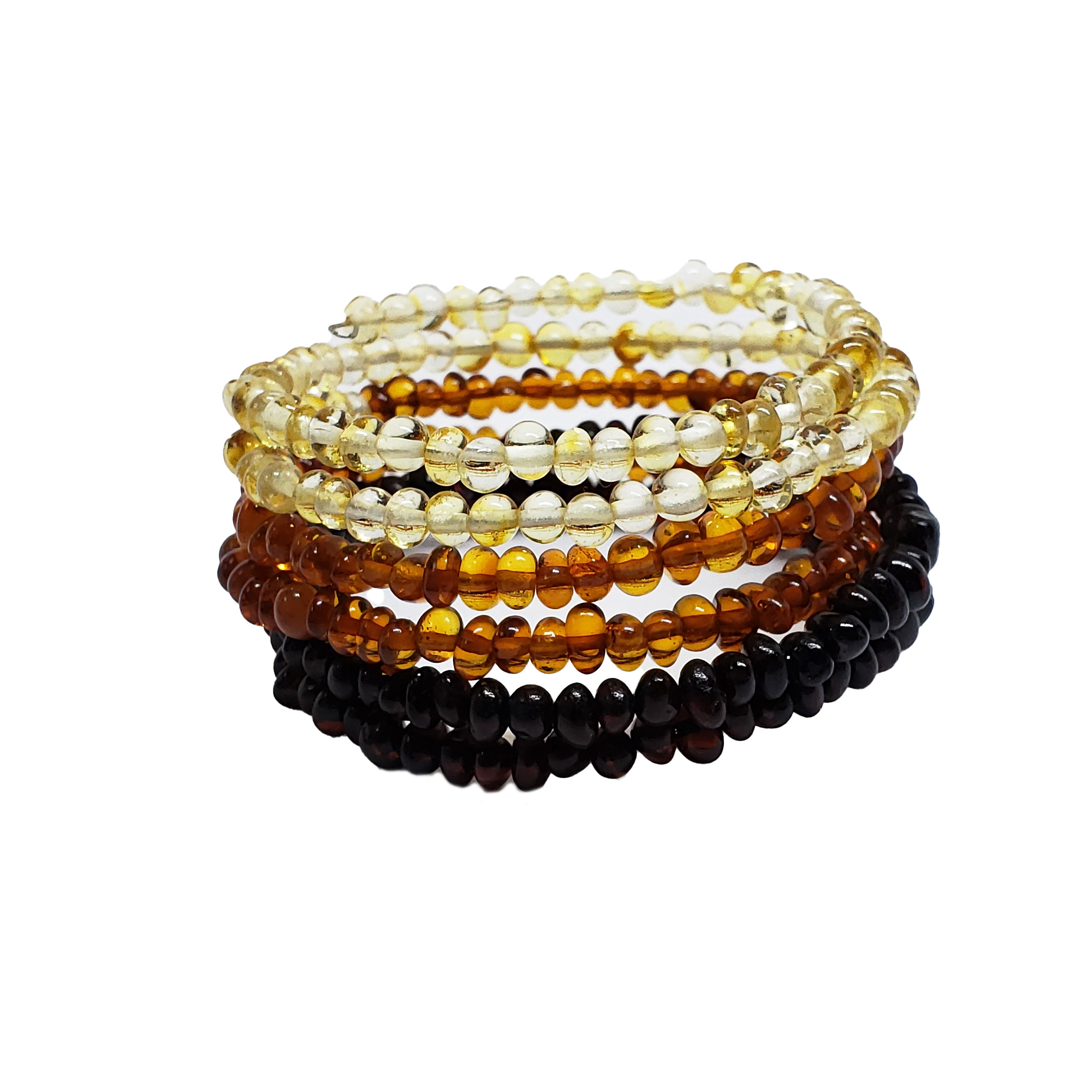 Baltic amber wrap bracelet with lemon yellow amber, honey brown amber, and cherry red amber