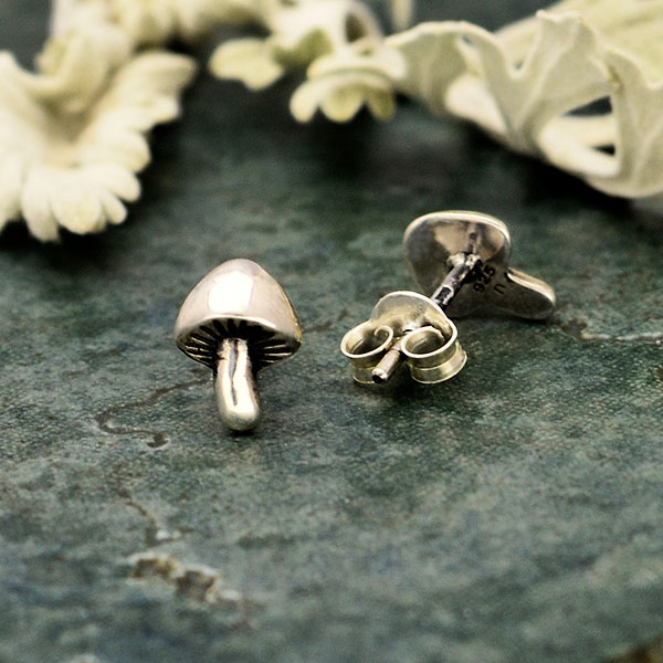 mushroom stud earrings in nickel-free sterling silver