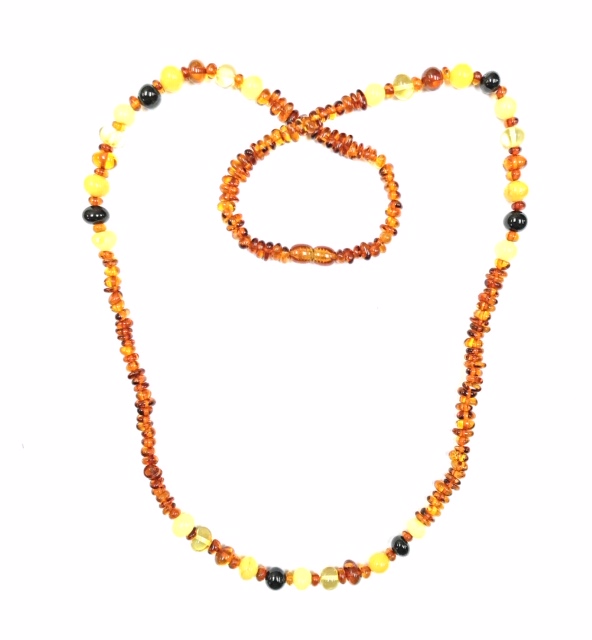 Multicolor beaded amber necklace