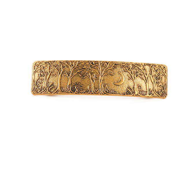 moon and trees barrette in goldtone