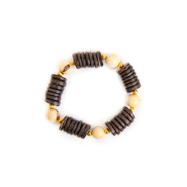 Recycled coconut shell and light tan açaí berries bracelet