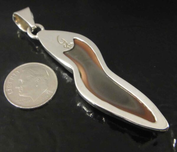 ocean jasper pendant in sterling silver back with dime