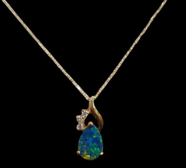 opal, diamond, and 14K gold necklace