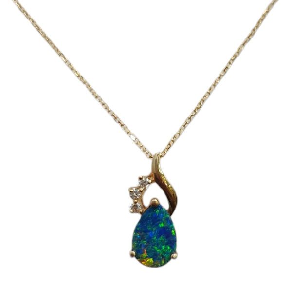 opal, diamond, and 14K gold necklace