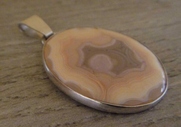 handmade pink orbicular agate and sterling silver pendant by Dale Repp