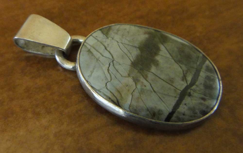 handmade Orsk jasper and sterling silver oval pendant by Dale Repp