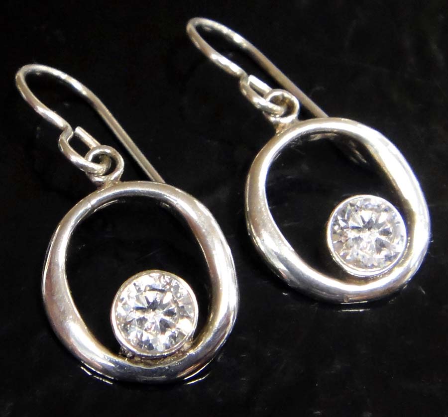 Sterling Silver Cubic Zirconia Glass Of White Wine Drop Dangle Earrings 