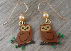 brown owl on branch Sienna Sky dangle earrings