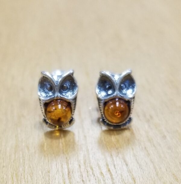 owl sterling silver amber stud earrings