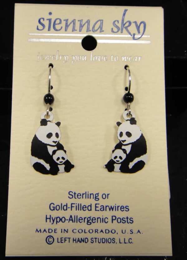 These panda bear dangle earrings are handmade by Sienna Sky.