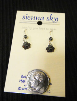 gray paw print Sienna Sky earrings with dime