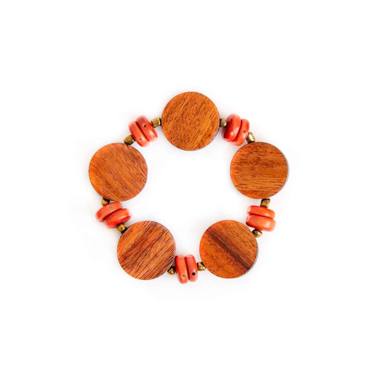 Peach color tagua nut and recycled wood bracelet