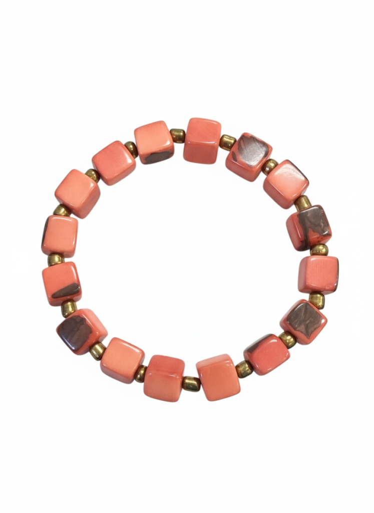 peach color tagua nut cube bracelet