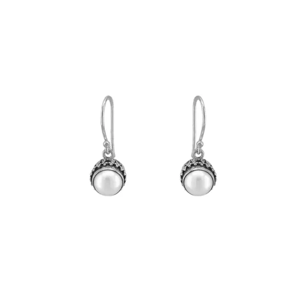 pearl and sterling silver earrings with fancy sides