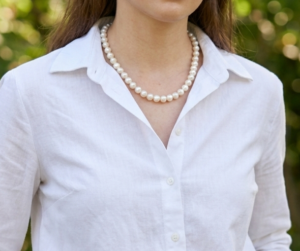 classic pearl necklace on model