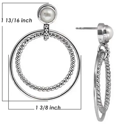 White fresh water pearl stud earrings with hoops