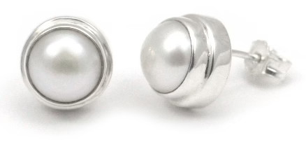 white fresh water pearls in sterling silver stud earrings