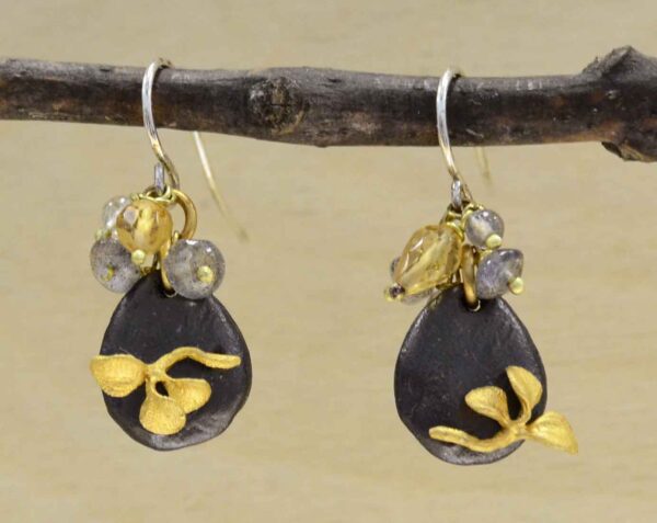 Second nature jewelry pebble drop earrings with citrine and labradorite
