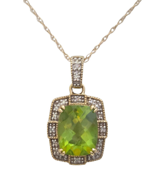 diamond, peridot, and gold necklace