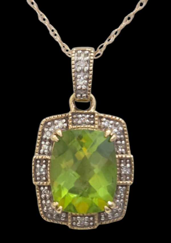 diamond, peridot, and gold necklace
