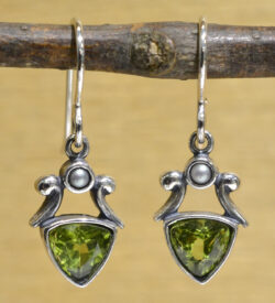 handmade green peridot and freshwater pearl drop earrings