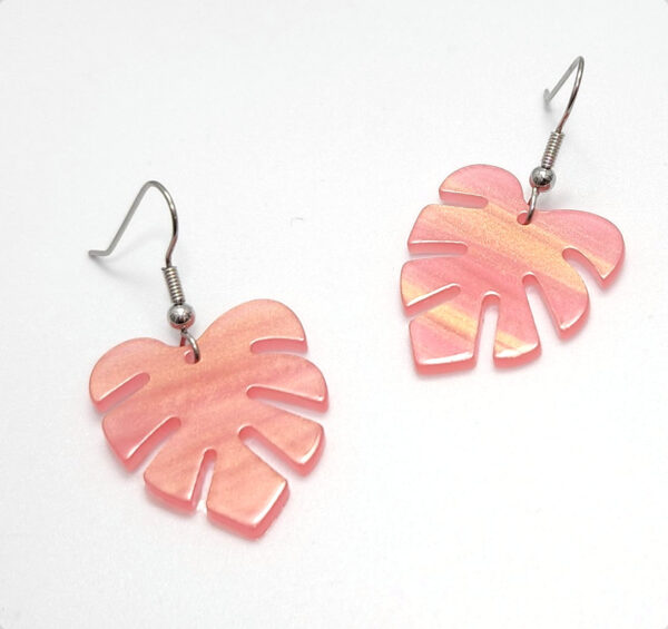 pink tropical leaf earrings