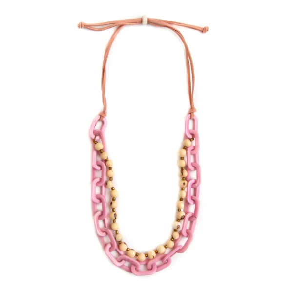 pink statement necklace, made from tagua nut and acai berries