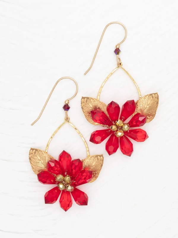 red crystal poinsettia earrings