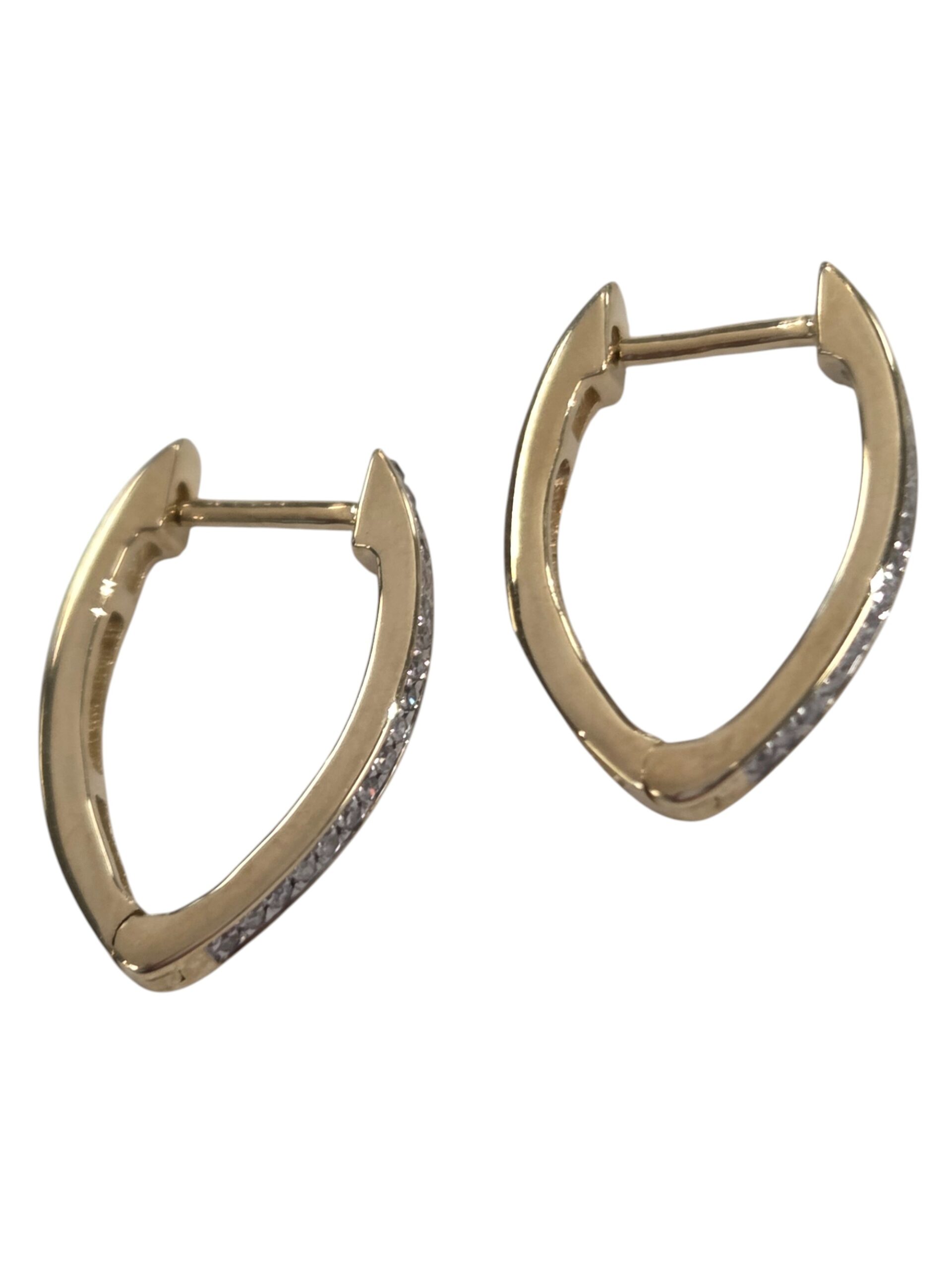 side view of diamond and pointed hoop huggie earrings