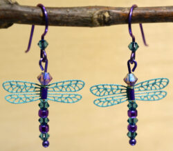 teal and purple beaded dragonfly Sienna Sky earrings