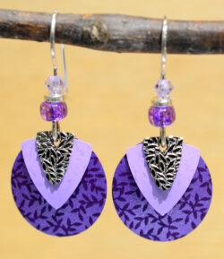 Adajio silvertone triangle on purple circle earrings