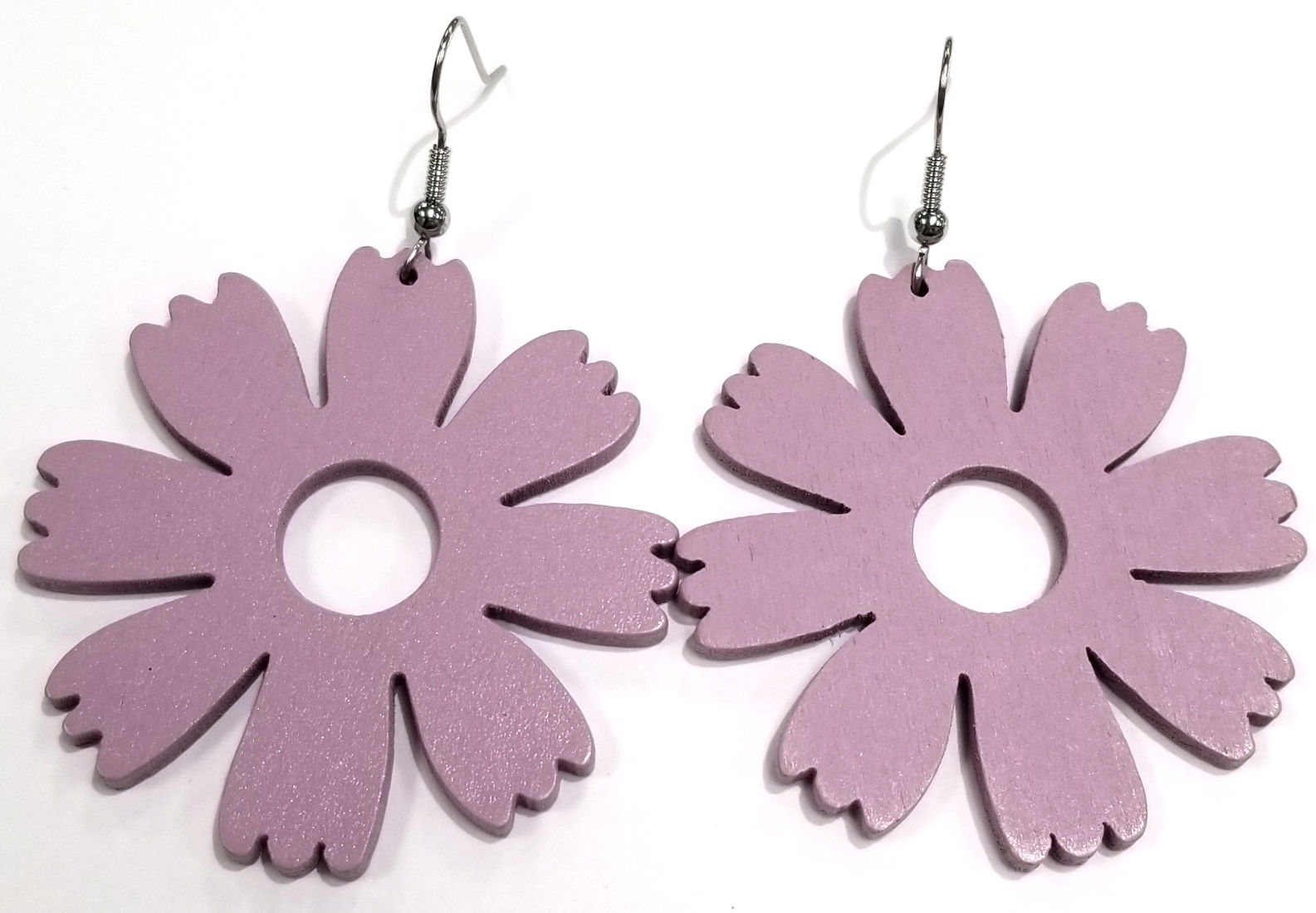 purple flower wooden statement earrings