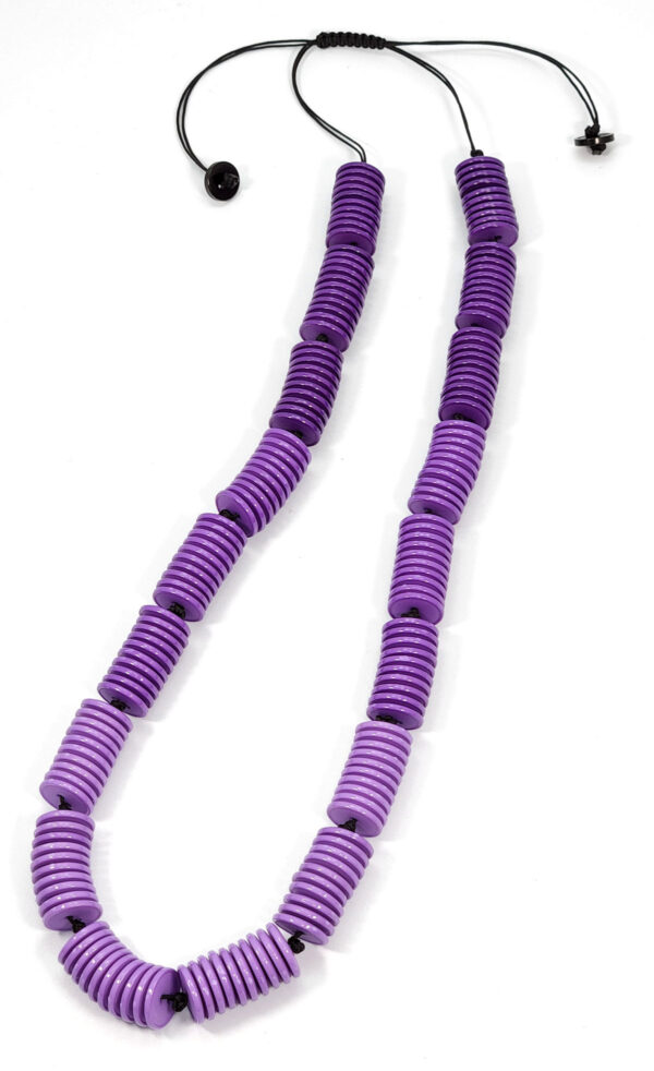 dark purple to violet ombre fade necklace made from repuposed hand dyed buttons