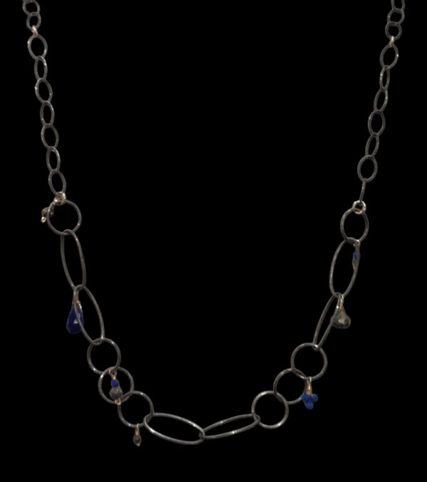 pyrite and lapis lazuli oxidized silver and 14K gold-fill necklace