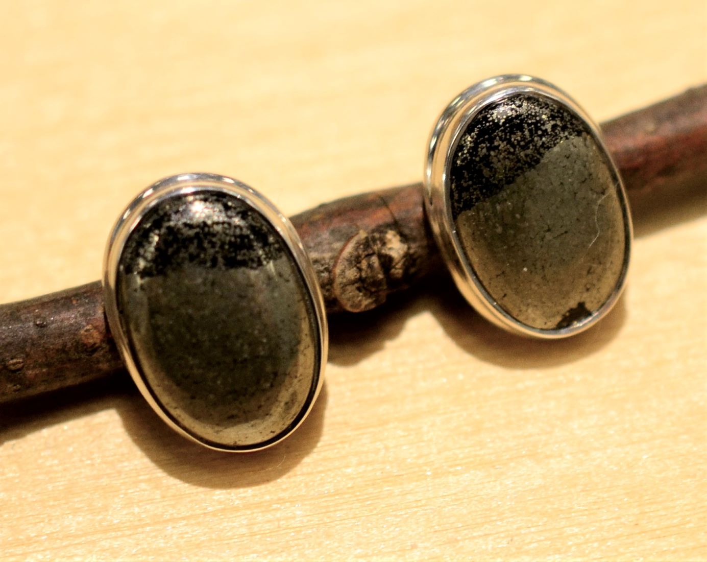 handmade polished pyrite earrings