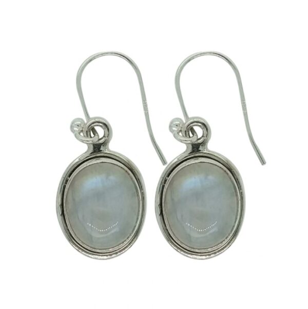 rainbow moonstone and sterling silver oval earrings
