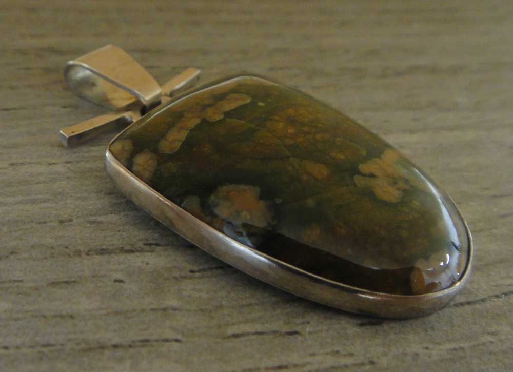 handmade Rainforest jasper and sterling silver modern pendant by Dale Repp