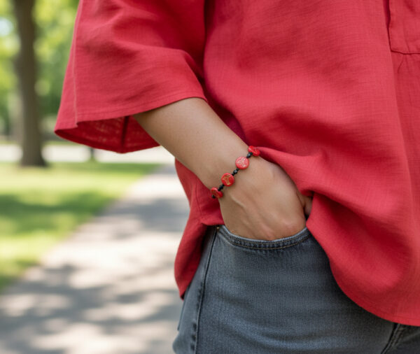 red bird bracelet on model