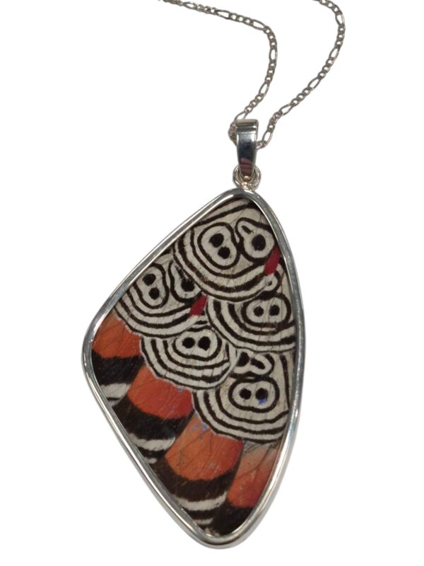 black and red preserved real butterfly wing necklace, no butterflies are harmed