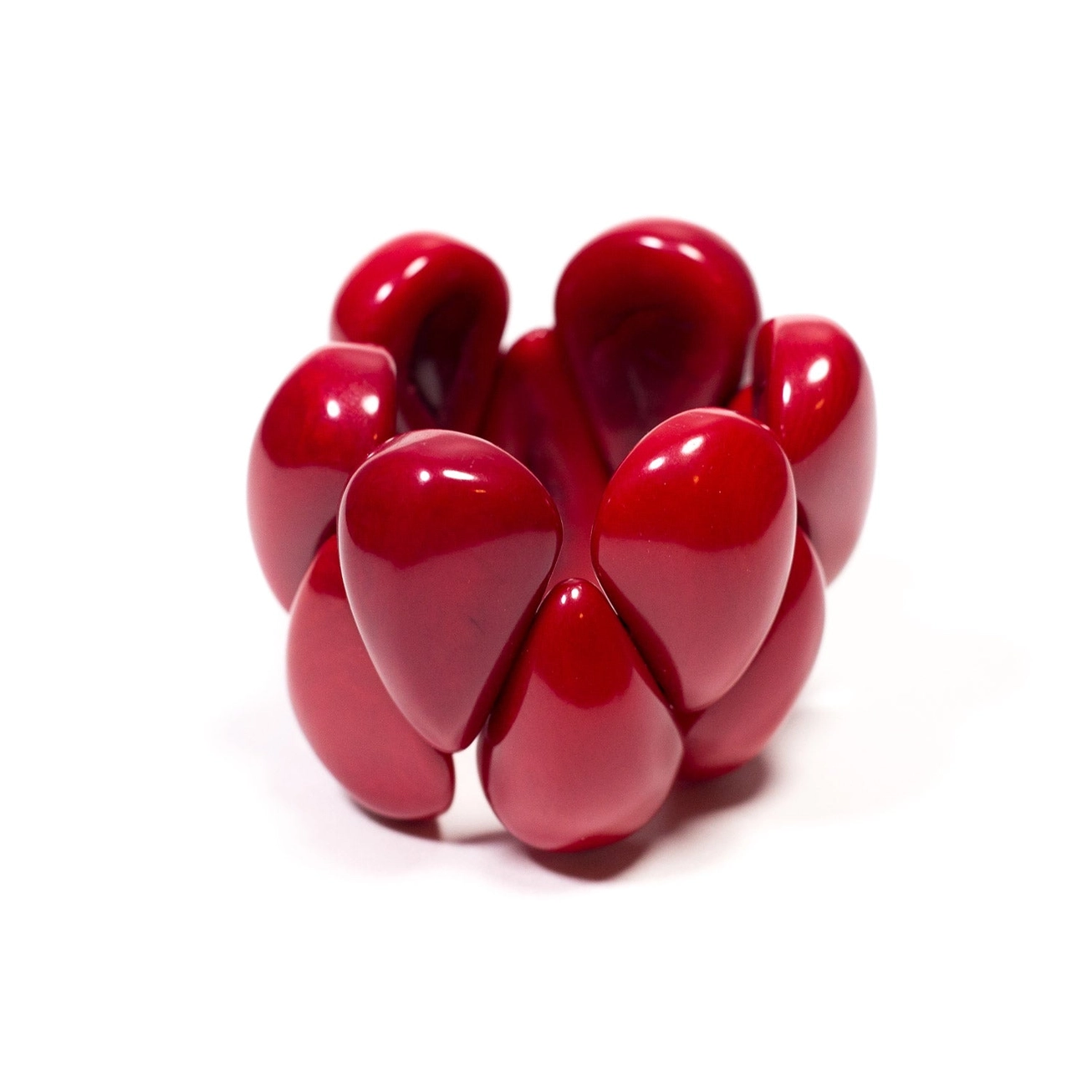 red statement bracelet made from sustainable tagua nut