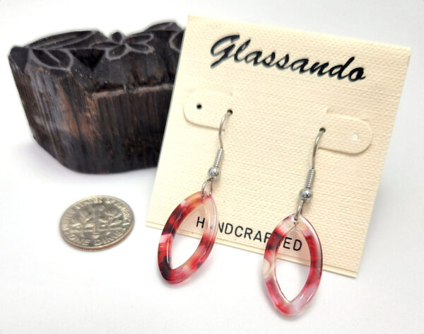 red pointed oval earrings with stainless steel earwires