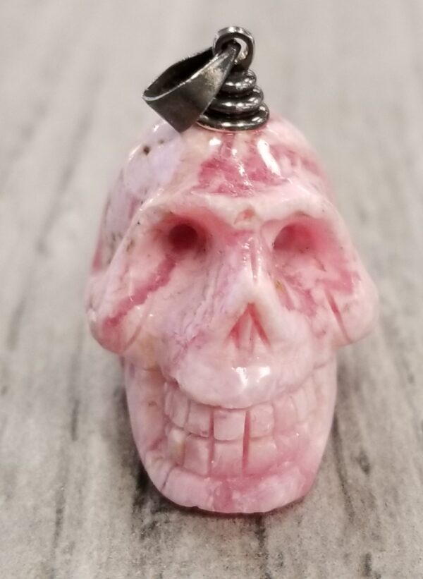 rhodochrosite skull pendant