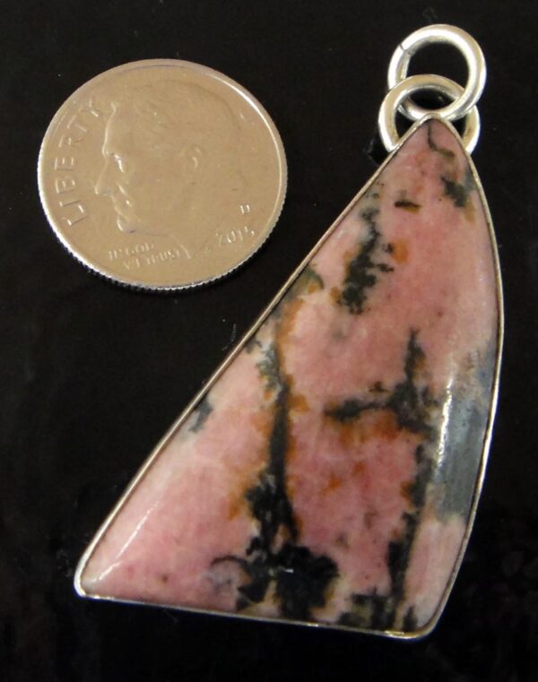 rhodonite pendant with dime for size
