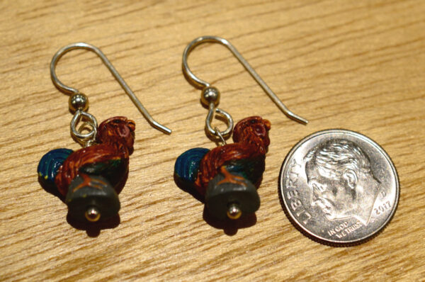 rooster earrings with dime