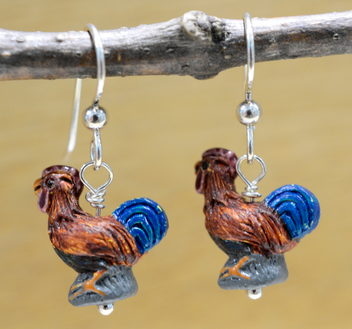 Ceramic rooster earrings