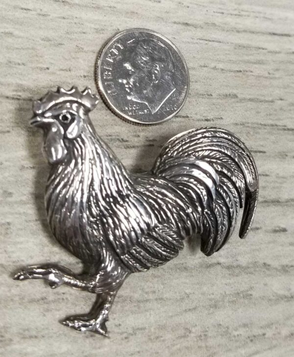 sterling silver rooster pendant with dime for scale