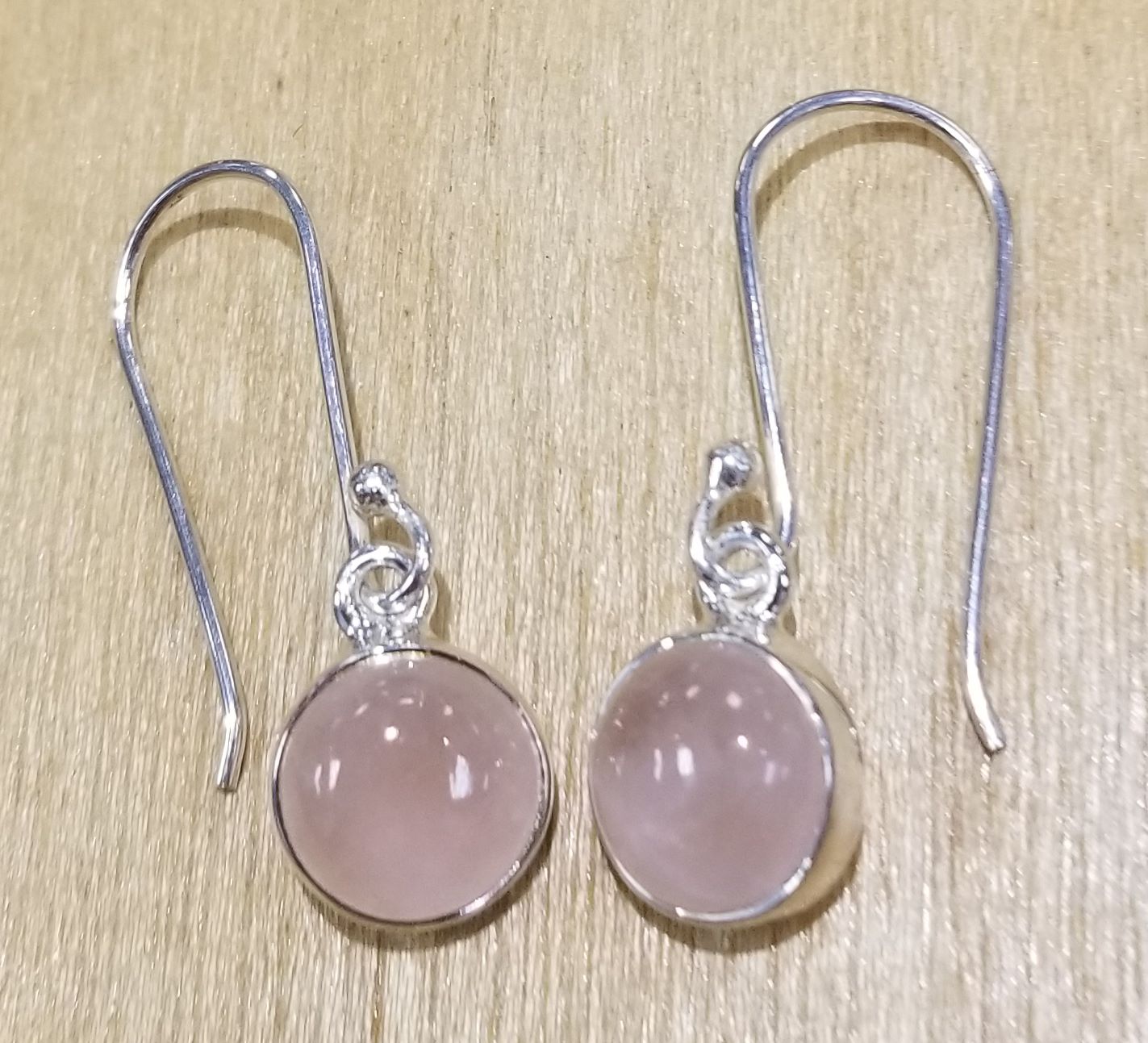 Sterling Silver Pink Rose Quartz Round Dome Chunky big 14mm Stud Earrings 