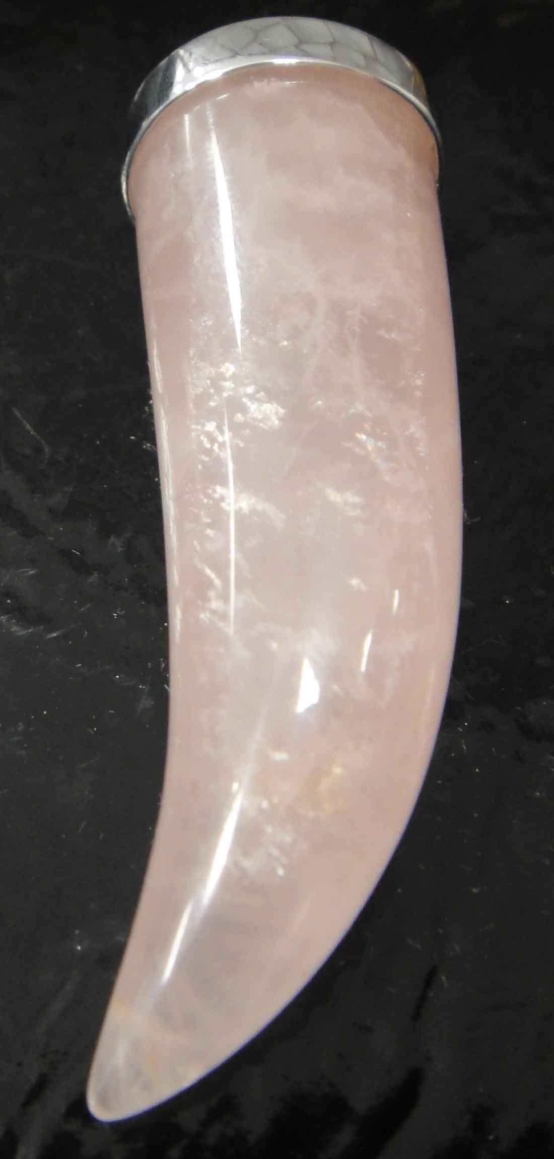 Handmade rose quartz and sterling silver fang pendant