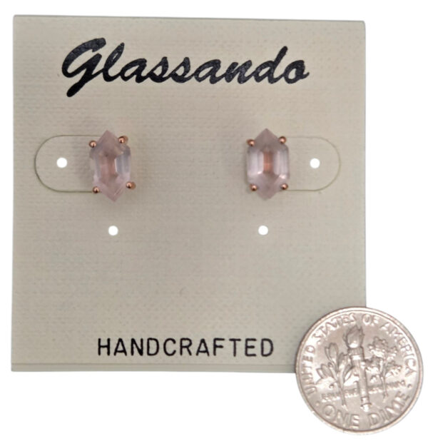 rose quartz stud earrings with dime for size comparison
