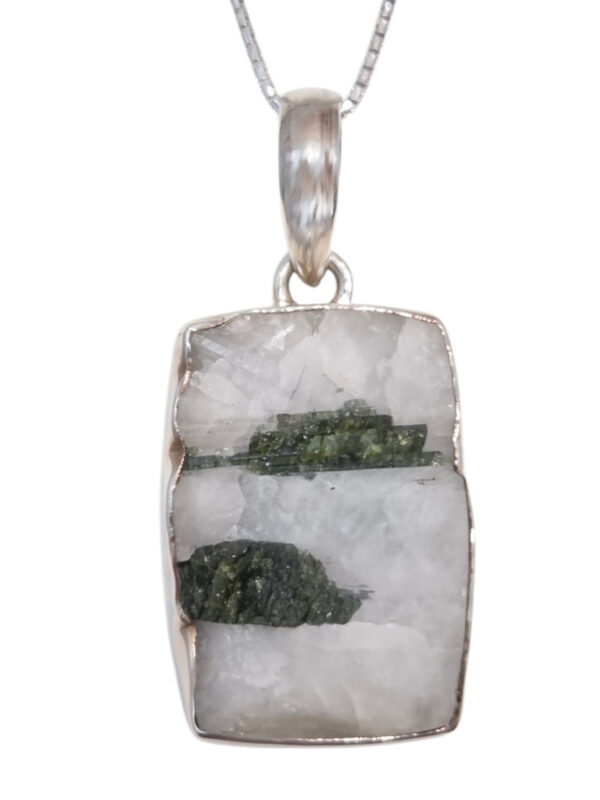 rough green tourmaline crystal and sterling silver necklace